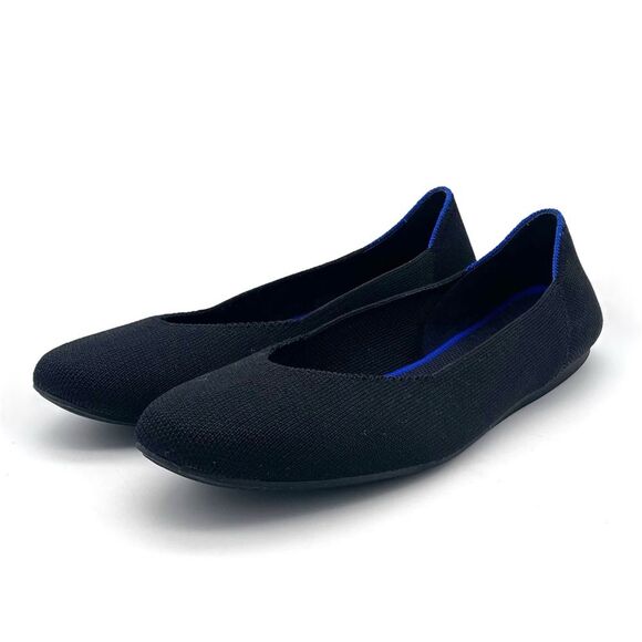 Rothy’s The Flat in Solid Black With Royal Blue Trim Recycled Textile Size 9.5 - Picture 6 of 16